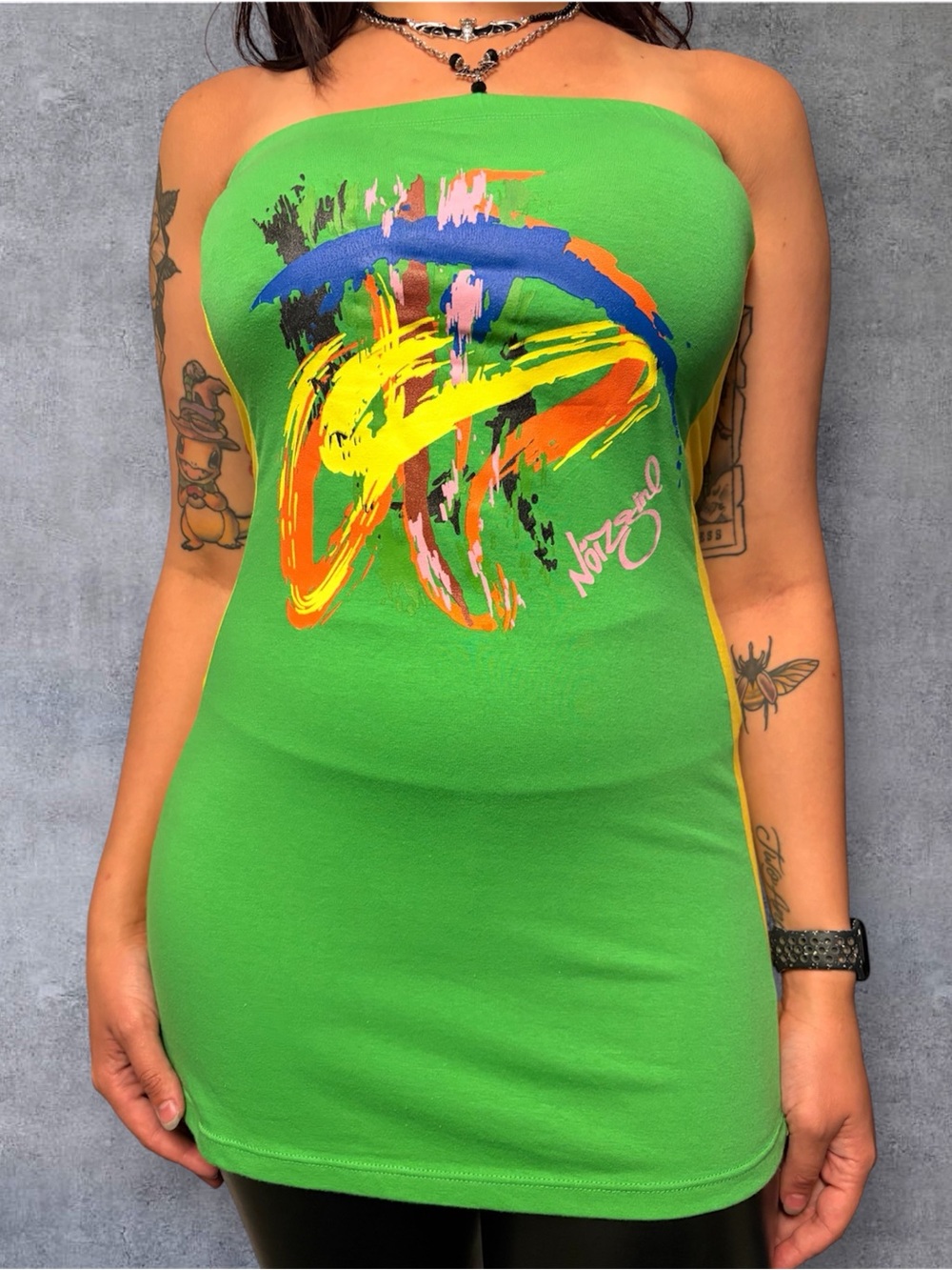 Tube top Skirt with Vibrant Paint-Print by Noiz s